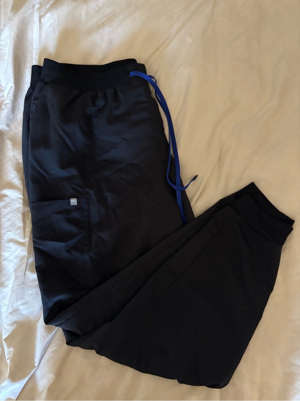 Fabletics Scrubs Black Jogger Bottoms with Blue Drawstring